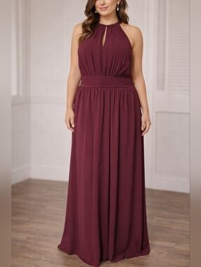 David's Bridal Burgundy Halter Maxi Gown